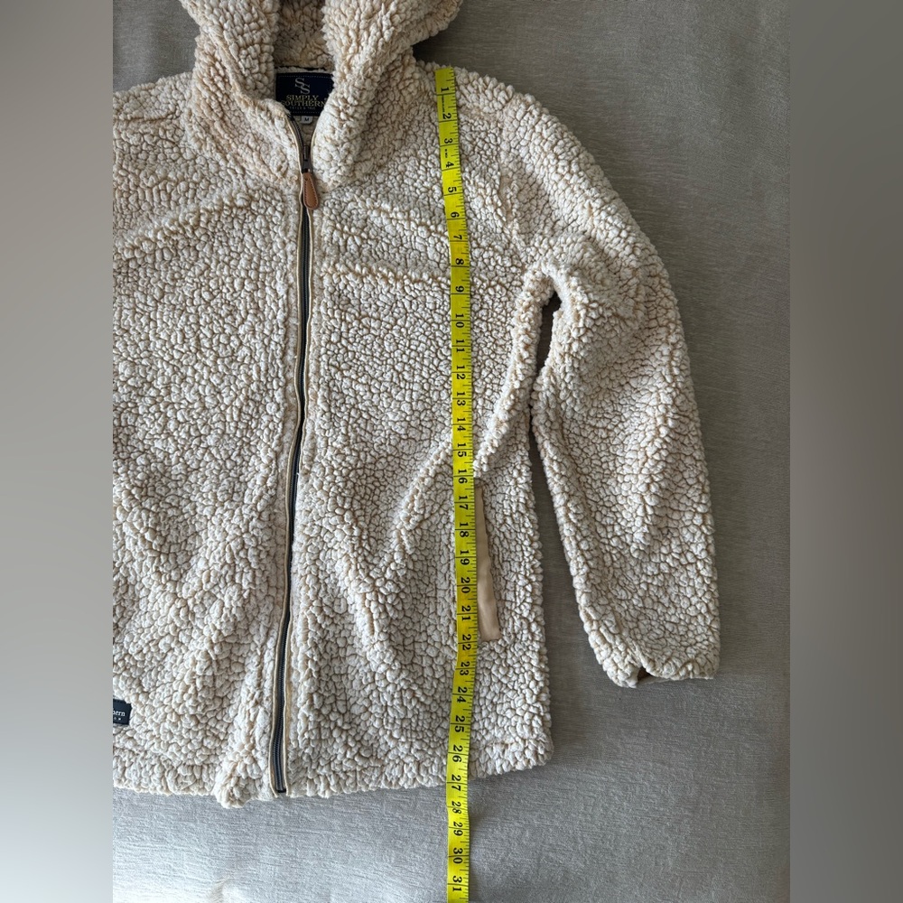Simply Southern Sherpa Teddy Fleece Full Zip Hoodie Jacket Cream Tan Size M - Picture 10 of 11